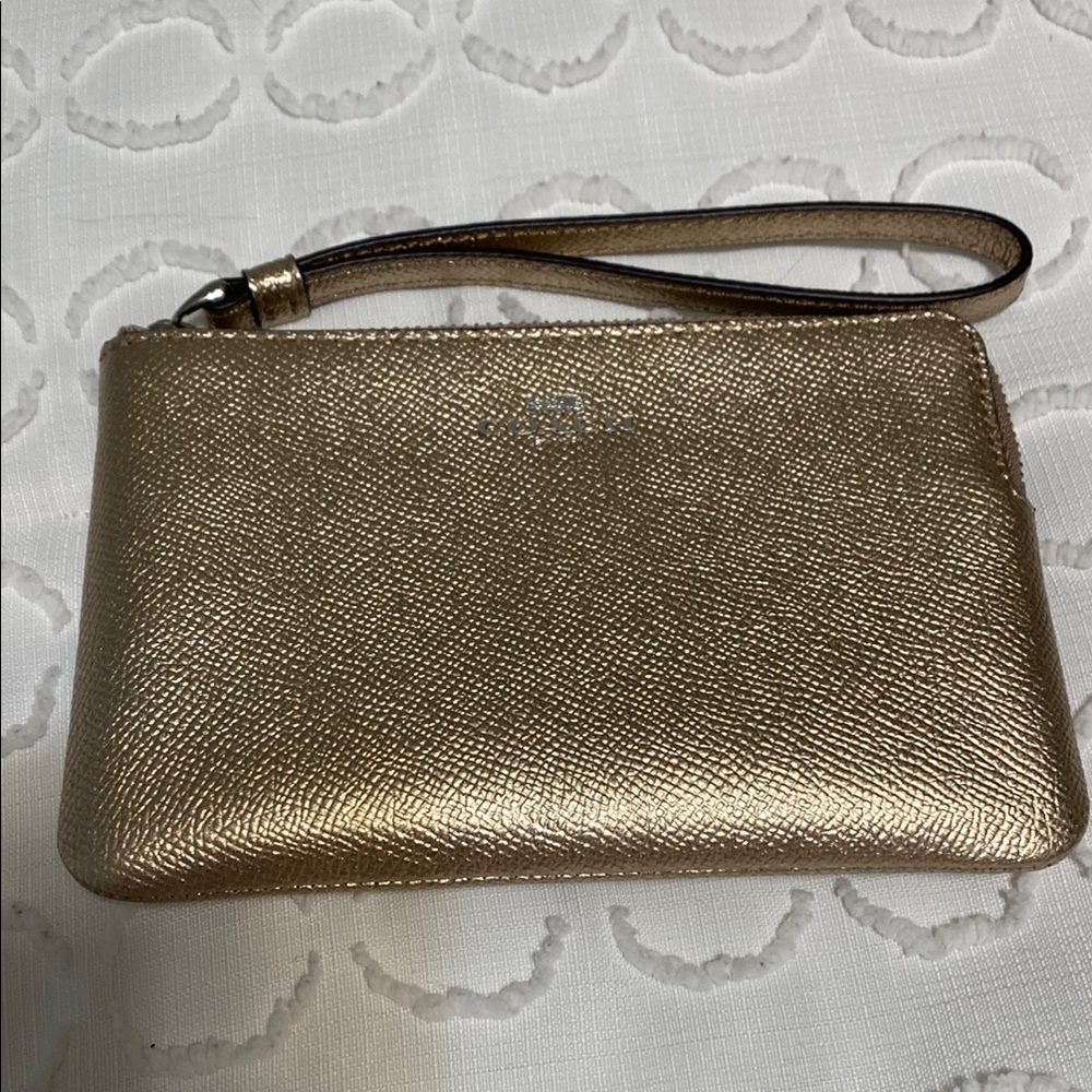 Coach Metallic Platinum Wristlet with Textured Finish